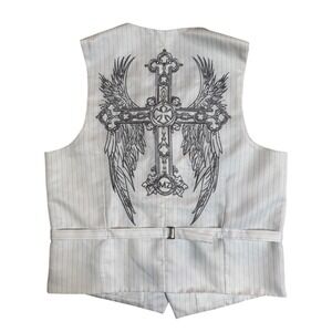 Y2K Graphic Vest Wing Cross Rocker Streetwear Large